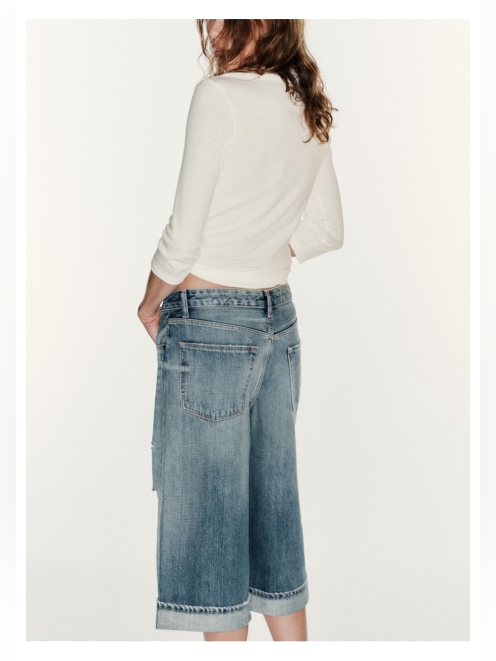 ZARA TRF MID RISE RIPPED DENIM JORTS - Picture 4 of 13